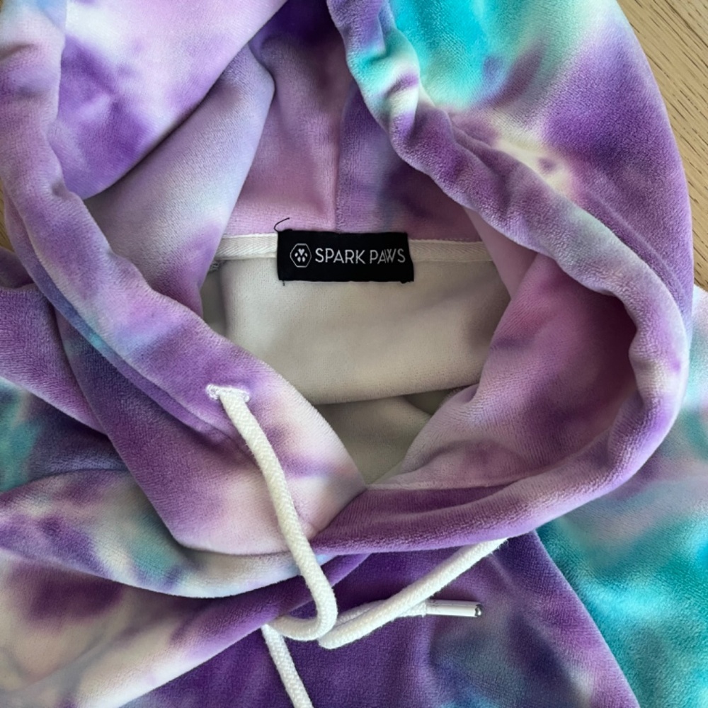 Spark Paws Unisex Adults Velvet Human Pullover Hoodie Tie Dye 90s Retro SMALL - Picture 2 of 3